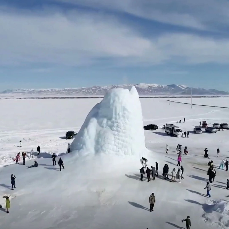 A 45-foot-high 'ice volcano' in Kazakhstan astonishes people. This is how it was formed